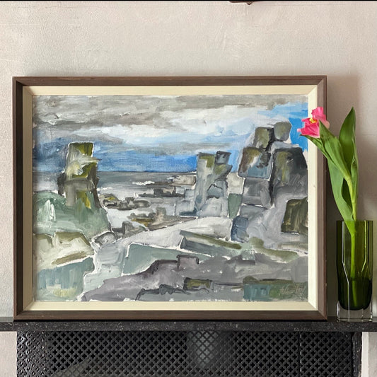 Original Seascape Oil Painting Vintage Mid Century From Sweden