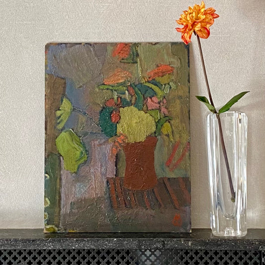 Mid Century Original Still Life Oil Painting From Sweden by U Wickström