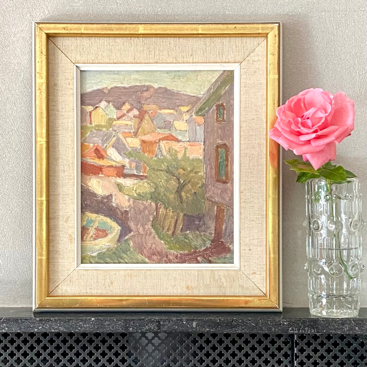 Mid Century Vintage Landscape Oil Painting By E Wallin Sweden