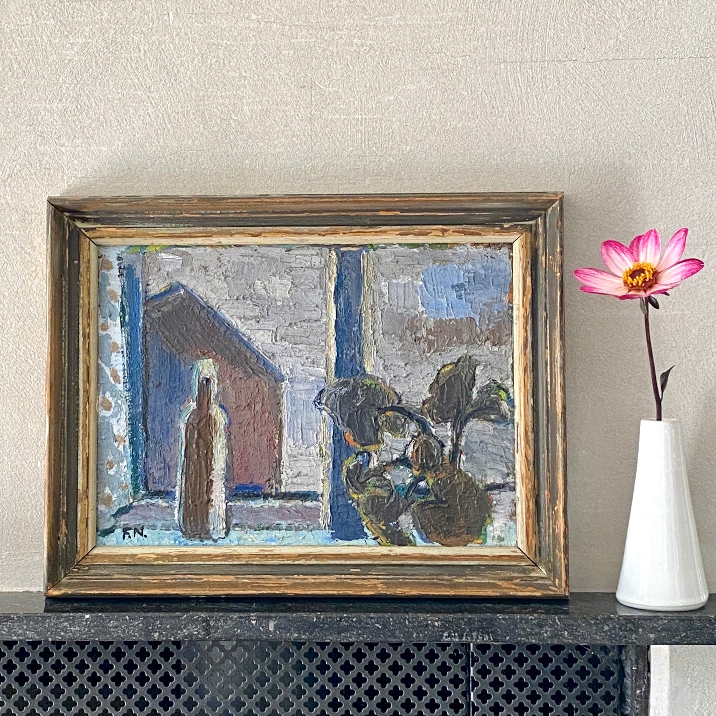 Mid Century Interior Oil Painting From Sweden Signed FN