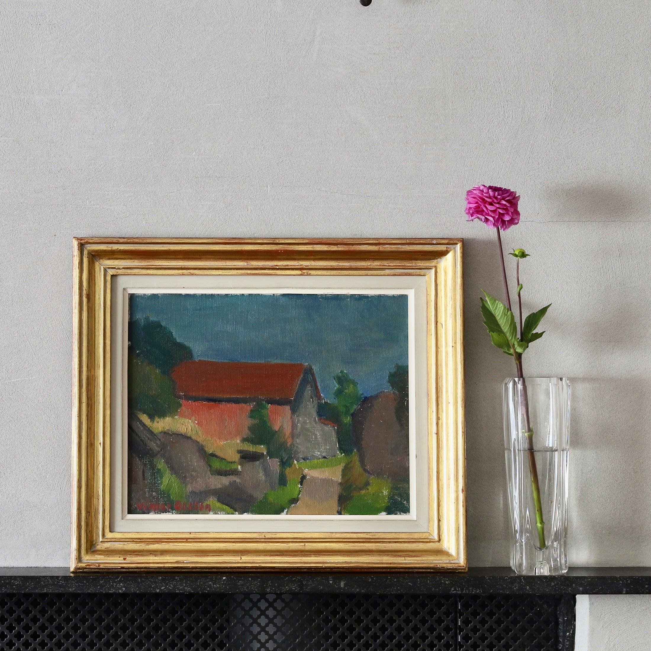 Mid Century Farmhouse Oil Painting From Sweden