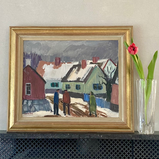 Vintage Art Room Original Landscape Oil Painting by Ingegerd Linder Sweden