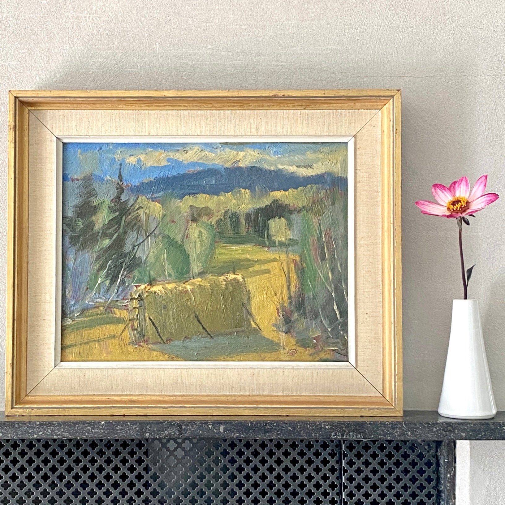 Mid Century Haystack Oil Painting From Sweden