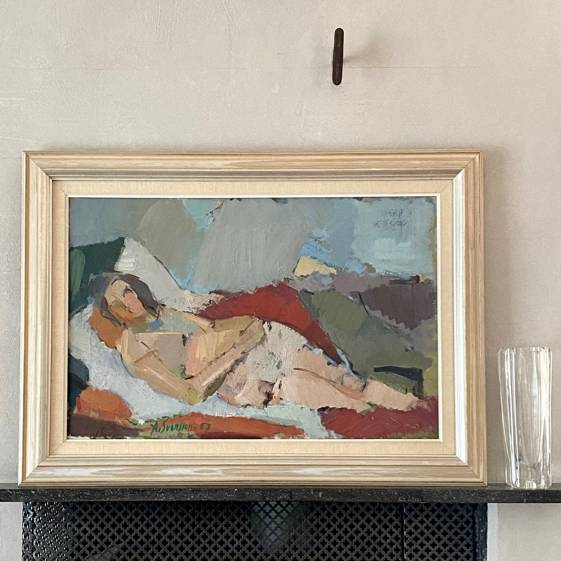 Original Mid Century Figure Oil Painting From Sweden by a Svensson 1957