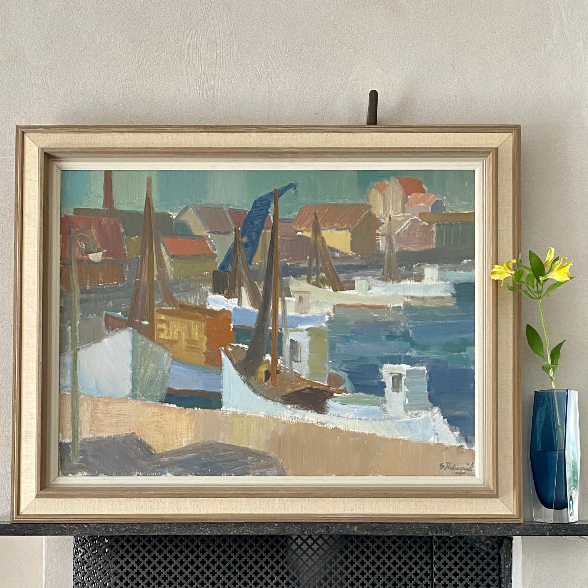 Mid Century Coastal Oil Painting from Sweden By S Holmquist