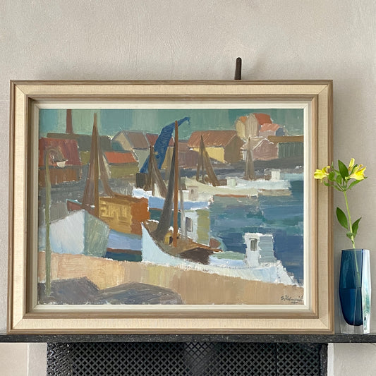 Mid Century Coastal Oil Painting from Sweden By S Holmquist