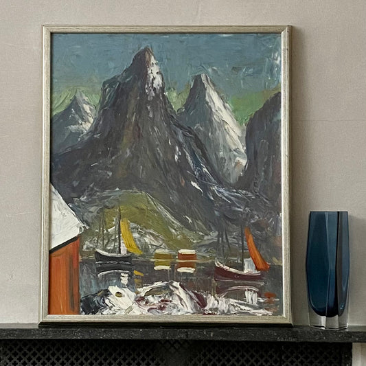 Mid Century Original Fjord Oil Painting From Sweden