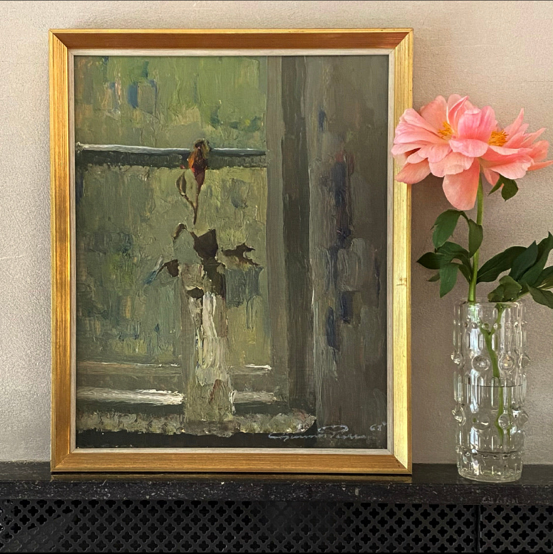 Mid Century Original Still Life Oil Painting By G Persson Sweden 1968