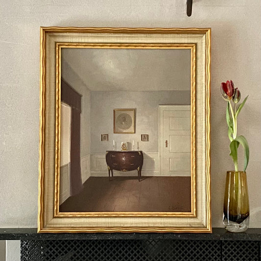 Vintage Original Oil Painting Interior Scene By Artist Carl Birksö