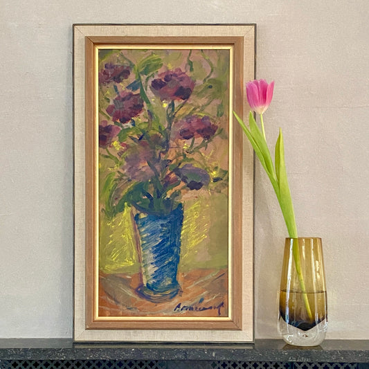 Vintage Art Room Original Still Life Oil Painting Sweden