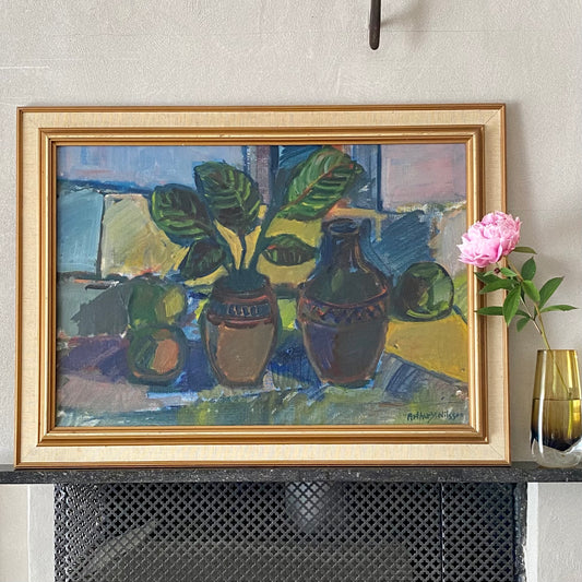 Mid Century Original Still Life Oil Painting By A Y Nilsson Sweden