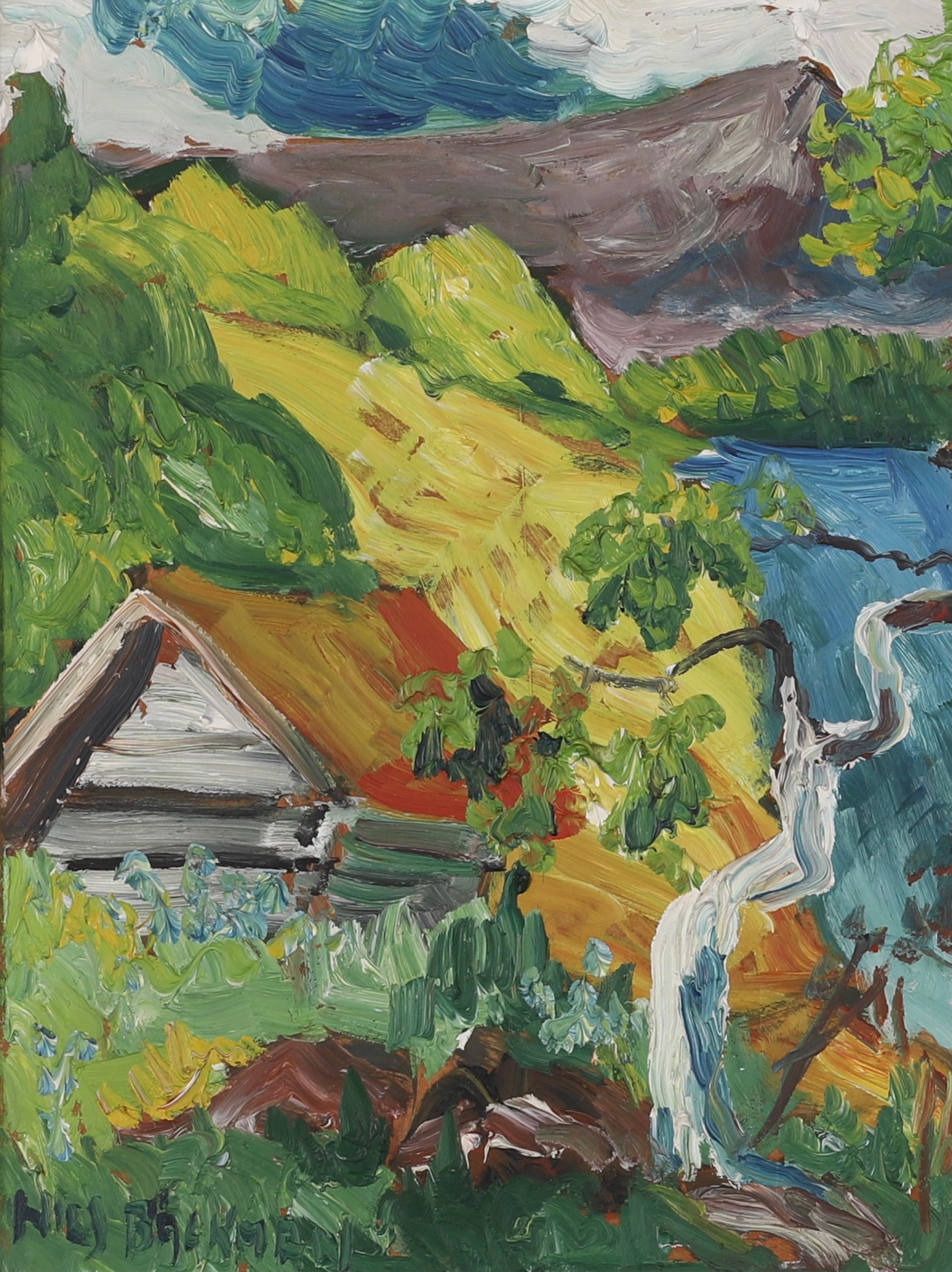 Framed Vintage Art Room Mid Century Oil Painting Sweden by Bäckman