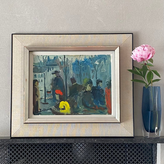 Original Parisian Market Scene Oil Painting Vintage Mid Century From Sweden