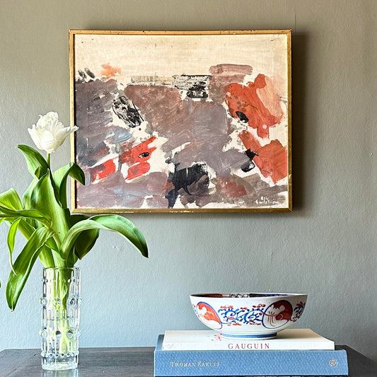 Mid Century Original Abstract Oil Painting From Sweden