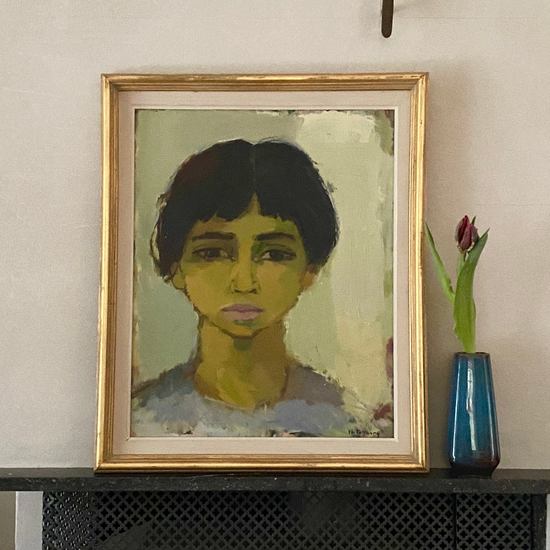 Mid Century Portrait Oil Painting By IB Tollberg Sweden
