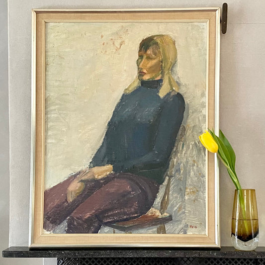 Vintage Portrait Oil Painting by Tage Nilsson from Sweden