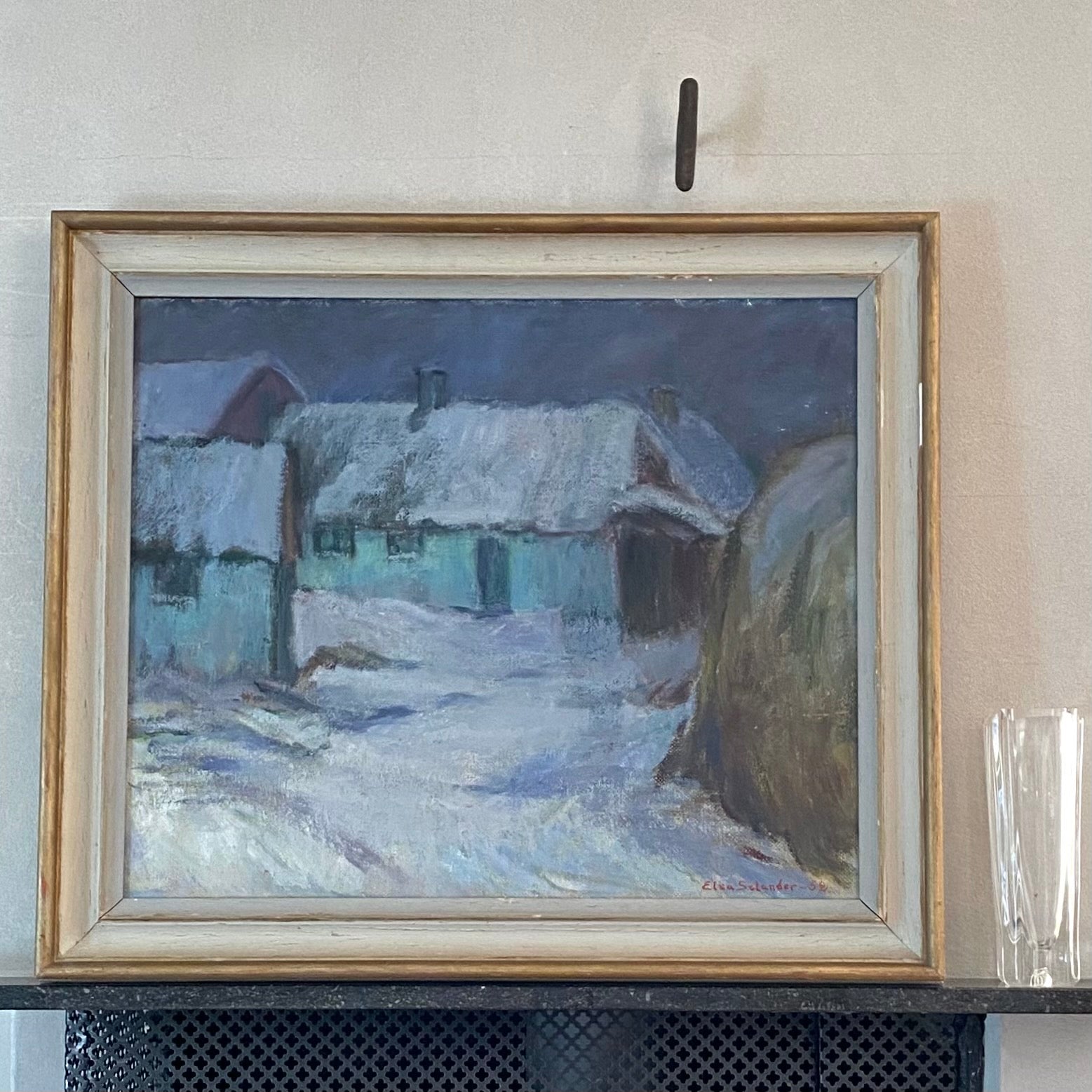 Mid Century Winterscape Oil Painting By E Selander Sweden 1952