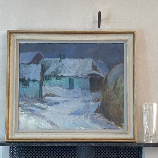 Mid Century Winterscape Oil Painting By E Selander Sweden 1952
