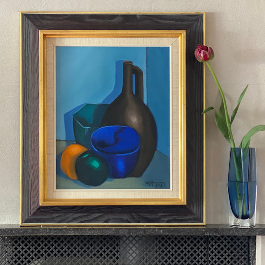 Mid Century Original Vintage Oil Painting By L Johansson Sweden