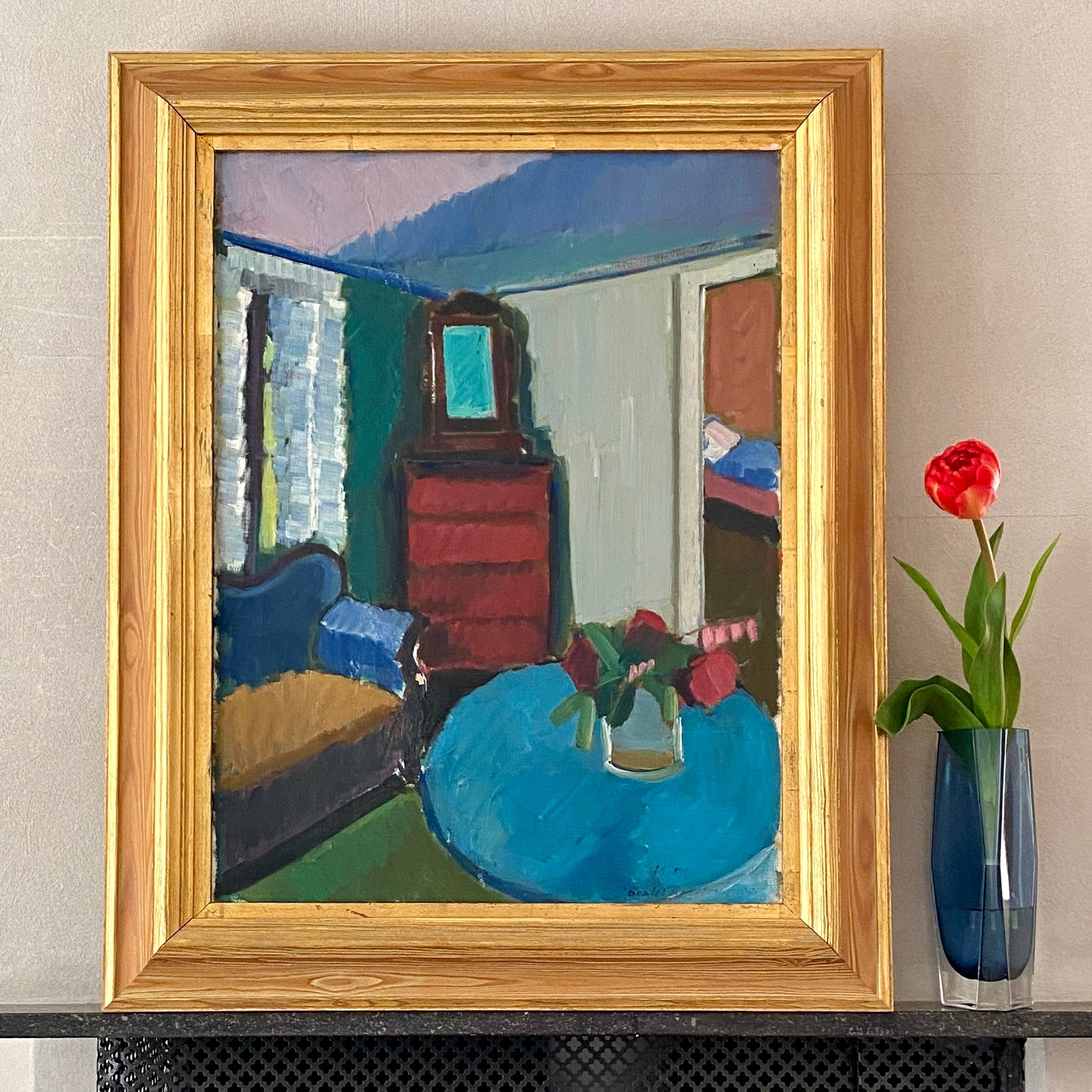 Mid Century Interior Oil Painting From Sweden