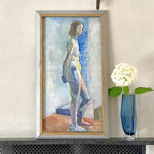 Original Mid Century Figure Oil Painting From Sweden