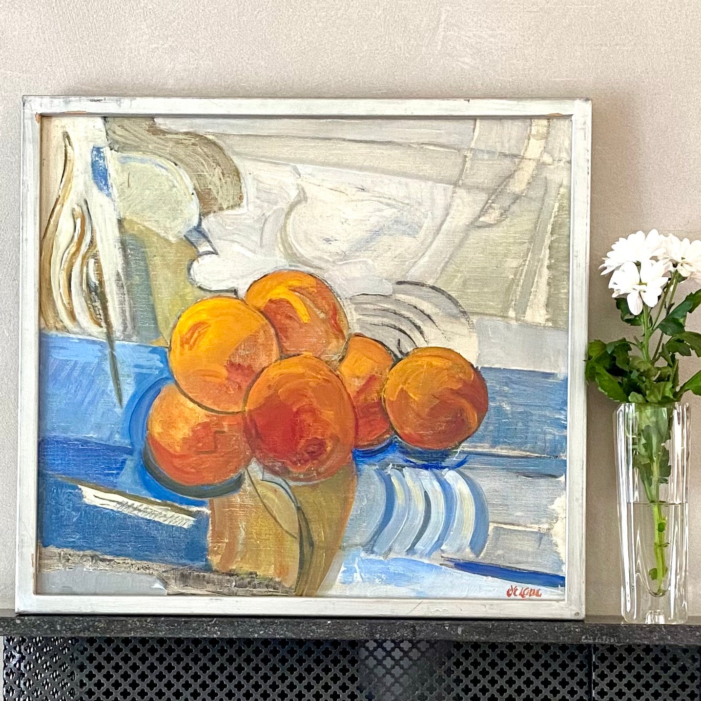 Mid Century Vintage Art Room Oil Painting By Stig Delang Sweden