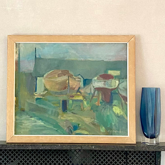 Original Vintage Art Room Mid Century Oil Painting from Sweden