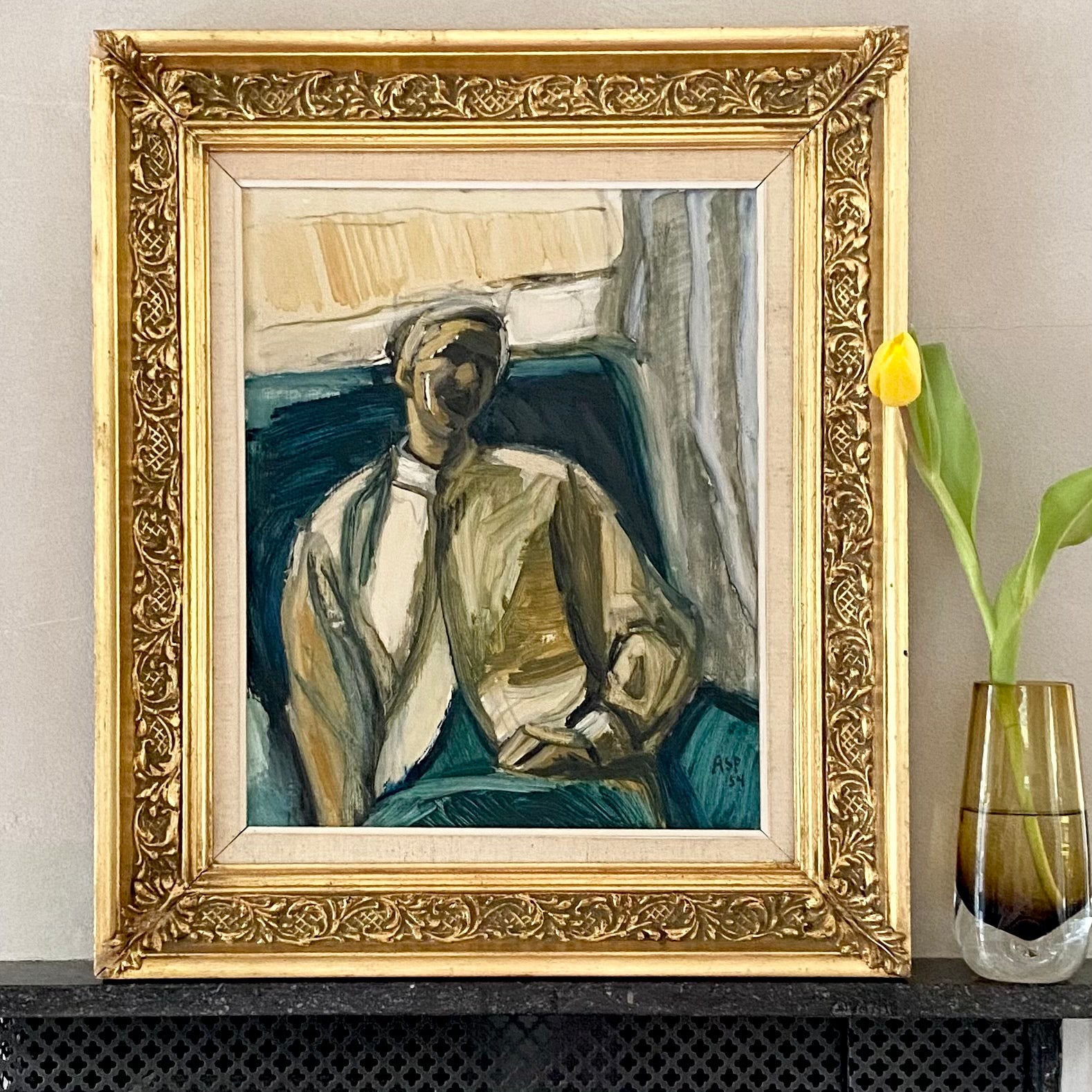 Mid Century Original Portrait Oil Painting From Sweden by Gösta Asp