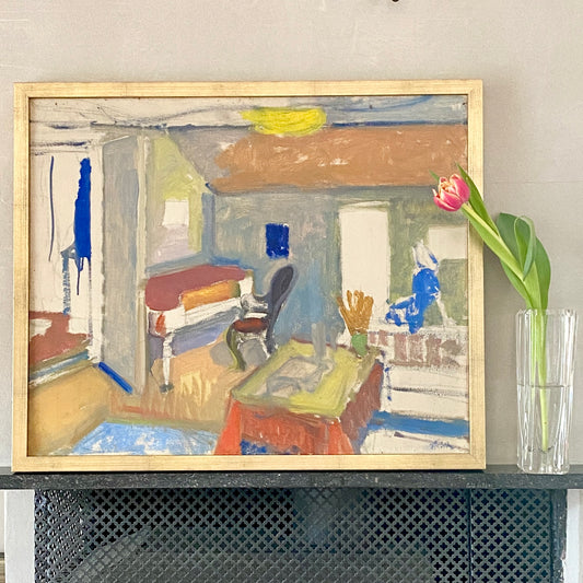 Mid Century Interior Oil Painting From Sweden