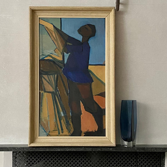 Mid Century Original Figure Oil Painting From Sweden