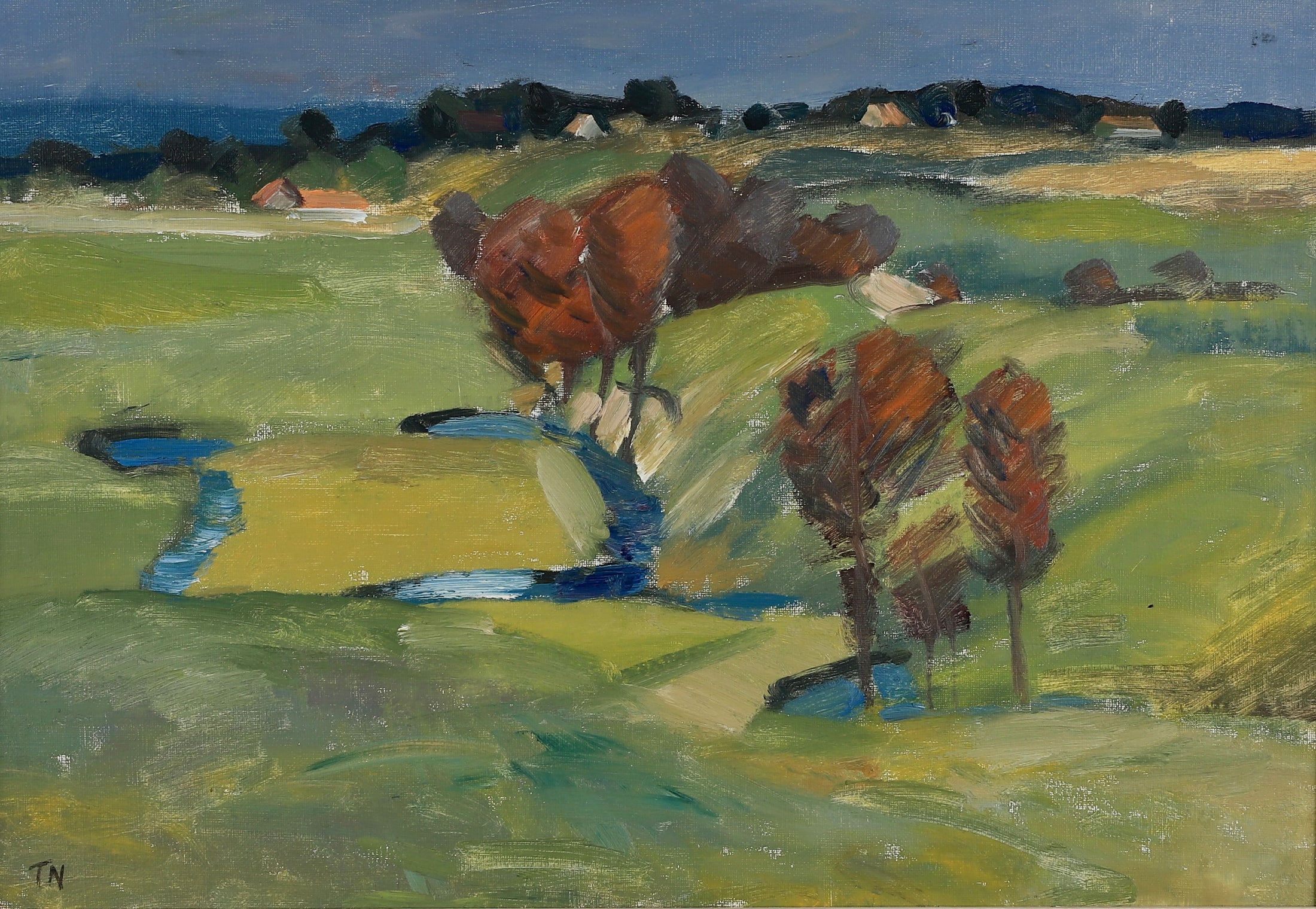 Vintage Landscape Oil Painting by T Nilsson from Sweden