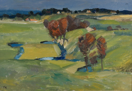 Vintage Landscape Oil Painting by T Nilsson from Sweden