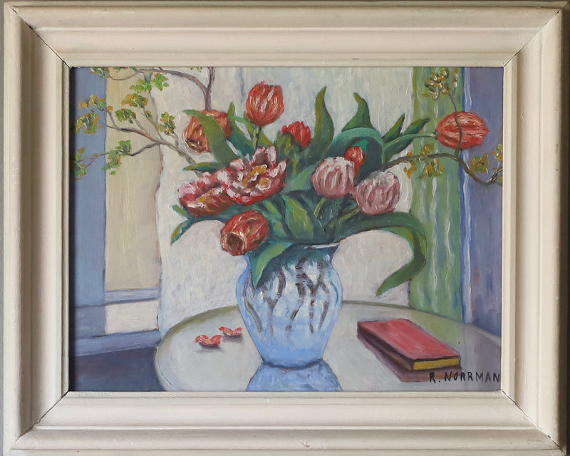 Vintage Art Still Life Mid Century Oil Painting From Sweden