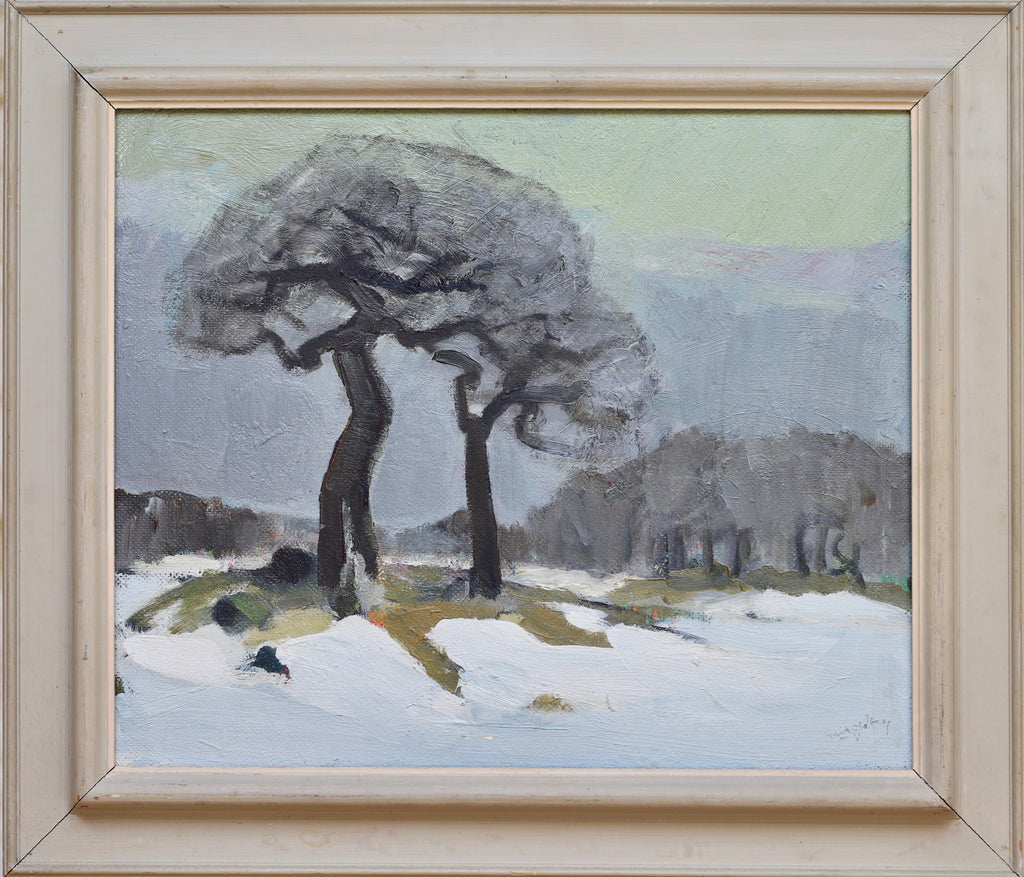 Mid Century Vintage Winterscape From Sweden by E Oldberg