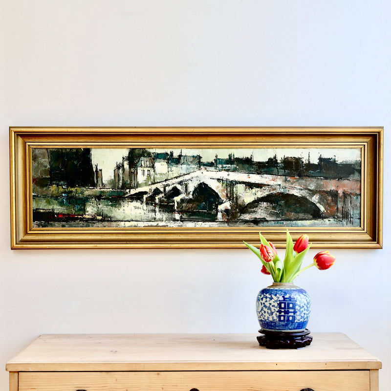Mid Century Vintage Original Parisian Cityscape Oil Painting