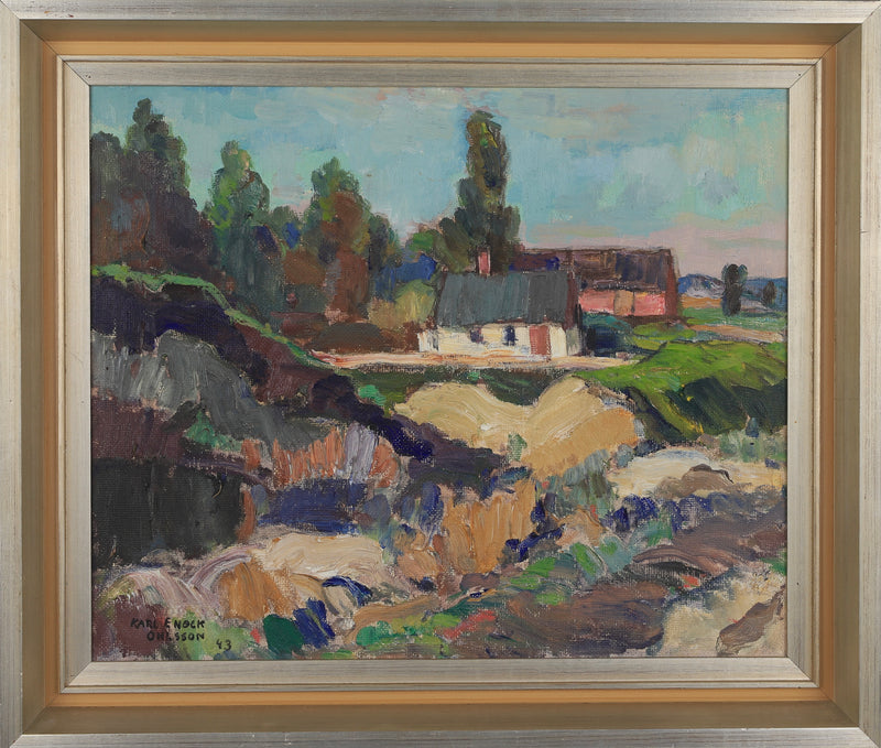 Mid Century Original Landscape Oil Painting By K Ohlsson Sweden