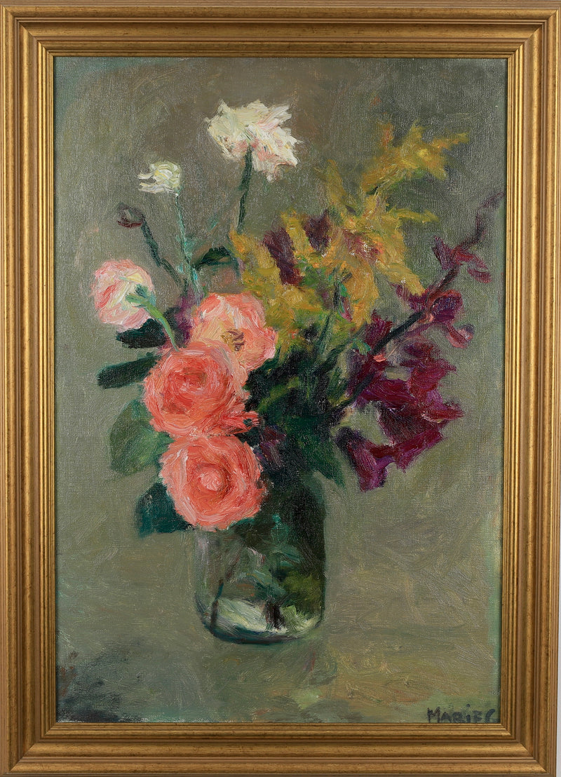 Original Still Life Oil Painting Vintage Mid Century Sweden