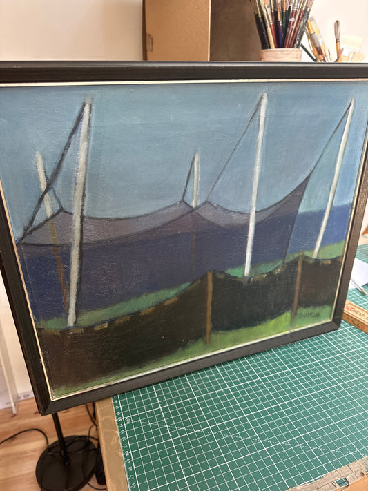 Original Mid Century Coastal Oil Painting from Sweden