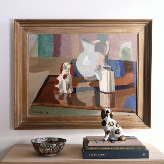 Vintage Art Room Original Still Life Oil Painting Sweden 1949