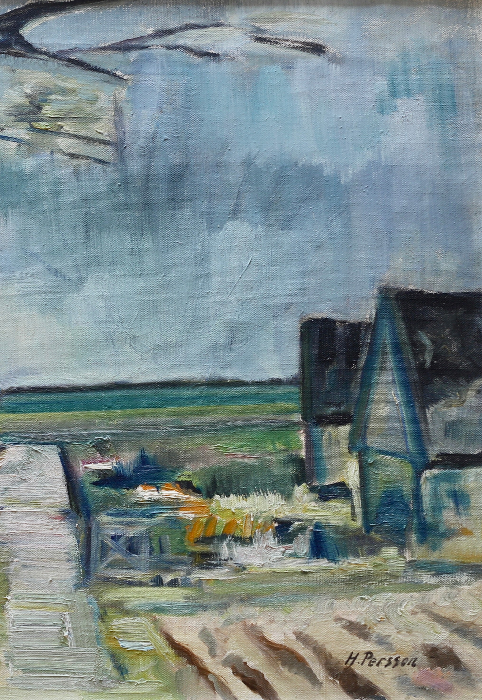 Original Vintage Farmhouse Oil Painting from Sweden