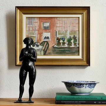Vintage Mid Century Interior Oil Painting from Sweden