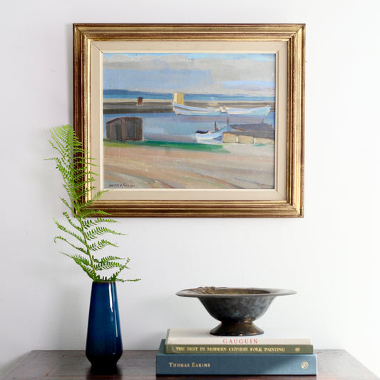 Original Vintage Harbor Scene Oil Painting By A Jönsson Sweden