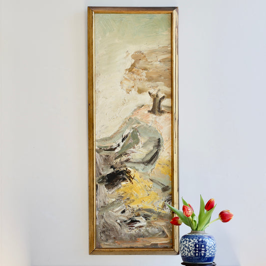 Mid Century Original Abstract Coastal Oil Painting From Sweden