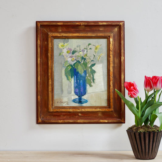 Original Still Life Floral Oil Painting Sweden 1952