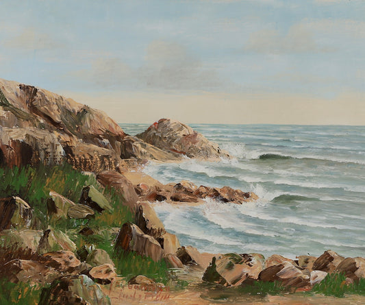 Vintage Coastal Painting by from Sweden by Lindström