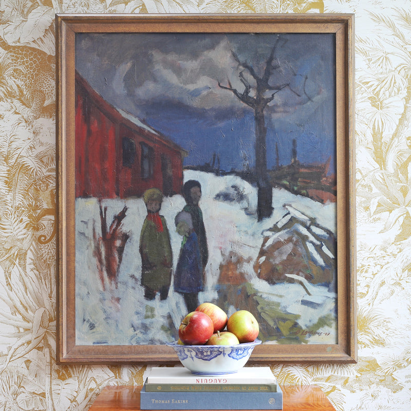 Mid Century Original Winterscape Oil Painting From Sweden