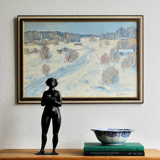 Mid Century Original Winterscape Oil Painting From Sweden
