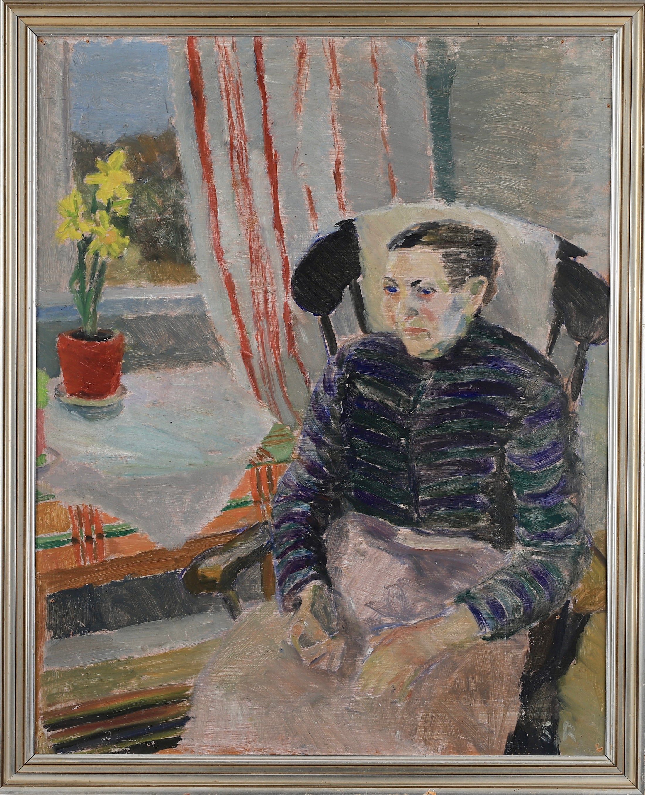 Swedish Vintage Figure in Interior Oil Painting From Sweden
