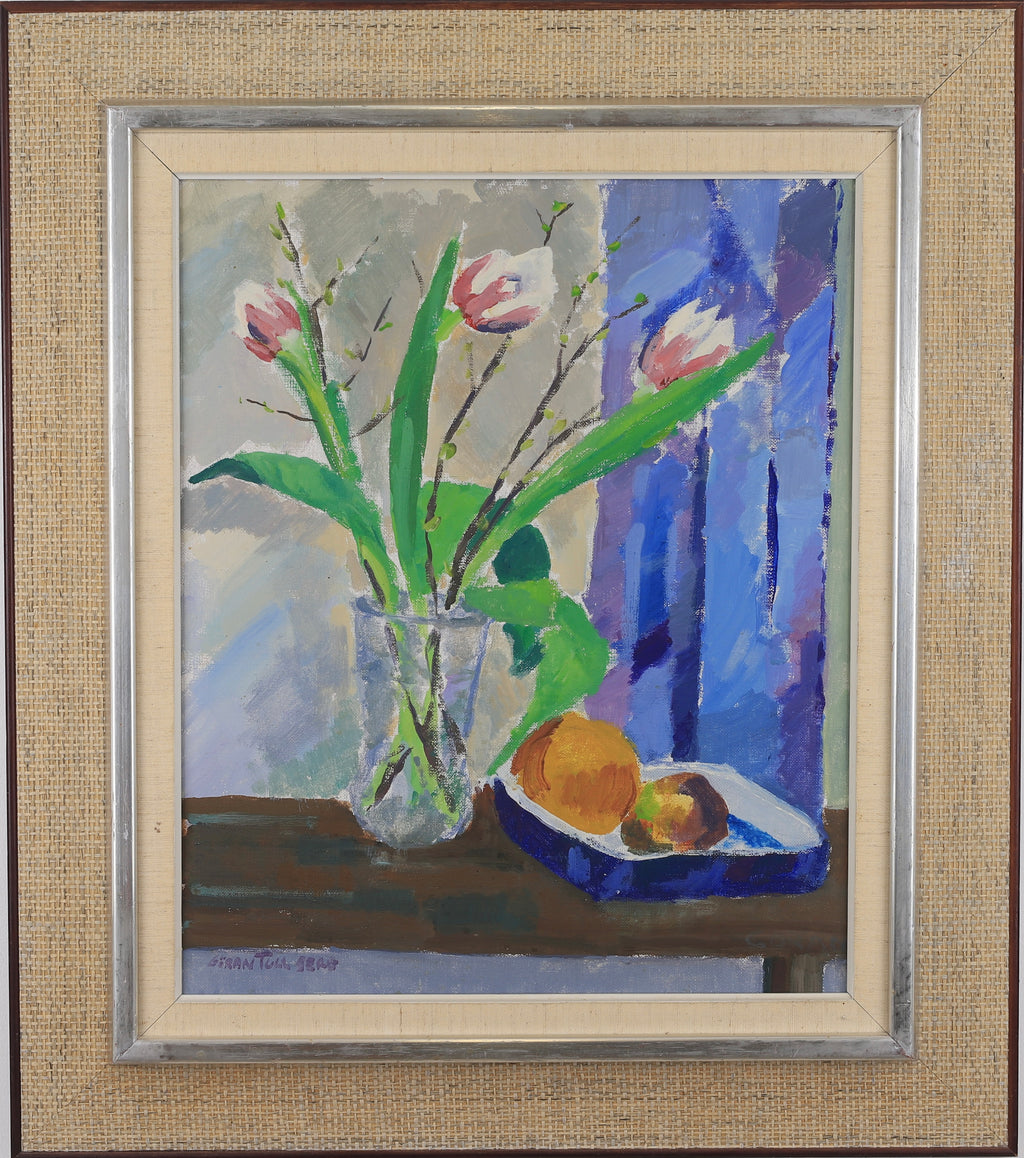 Swedish Vintage Mid Century Art Tulip Still Life Oil Painting