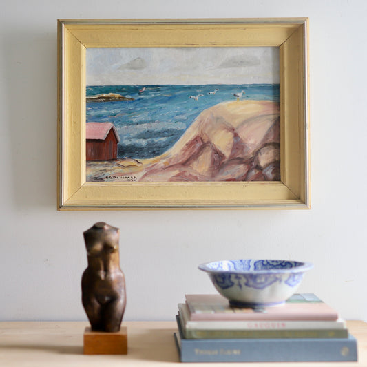 Vintage Original Coastal Oil Painting From Sweden 1947